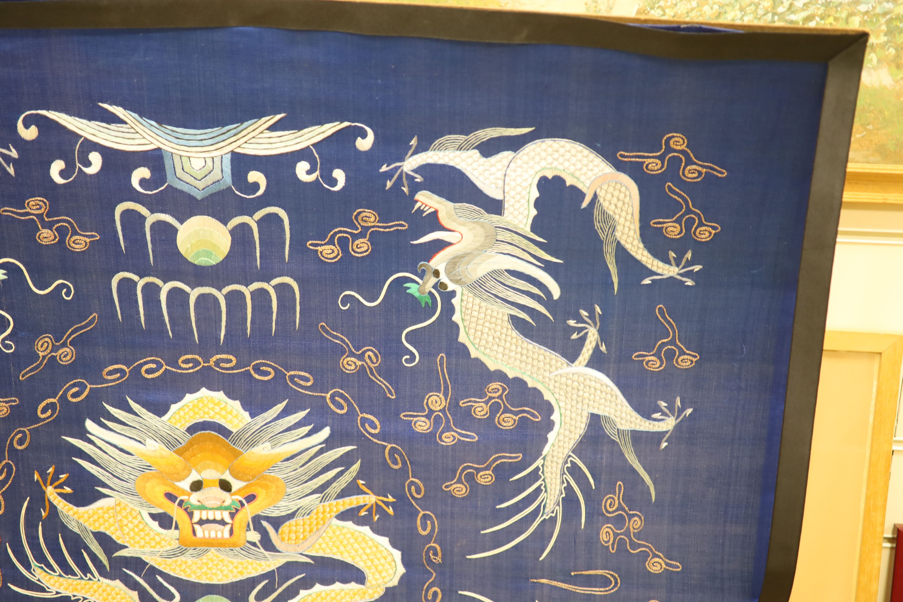 A square Chinese embroidered panel, 108cm